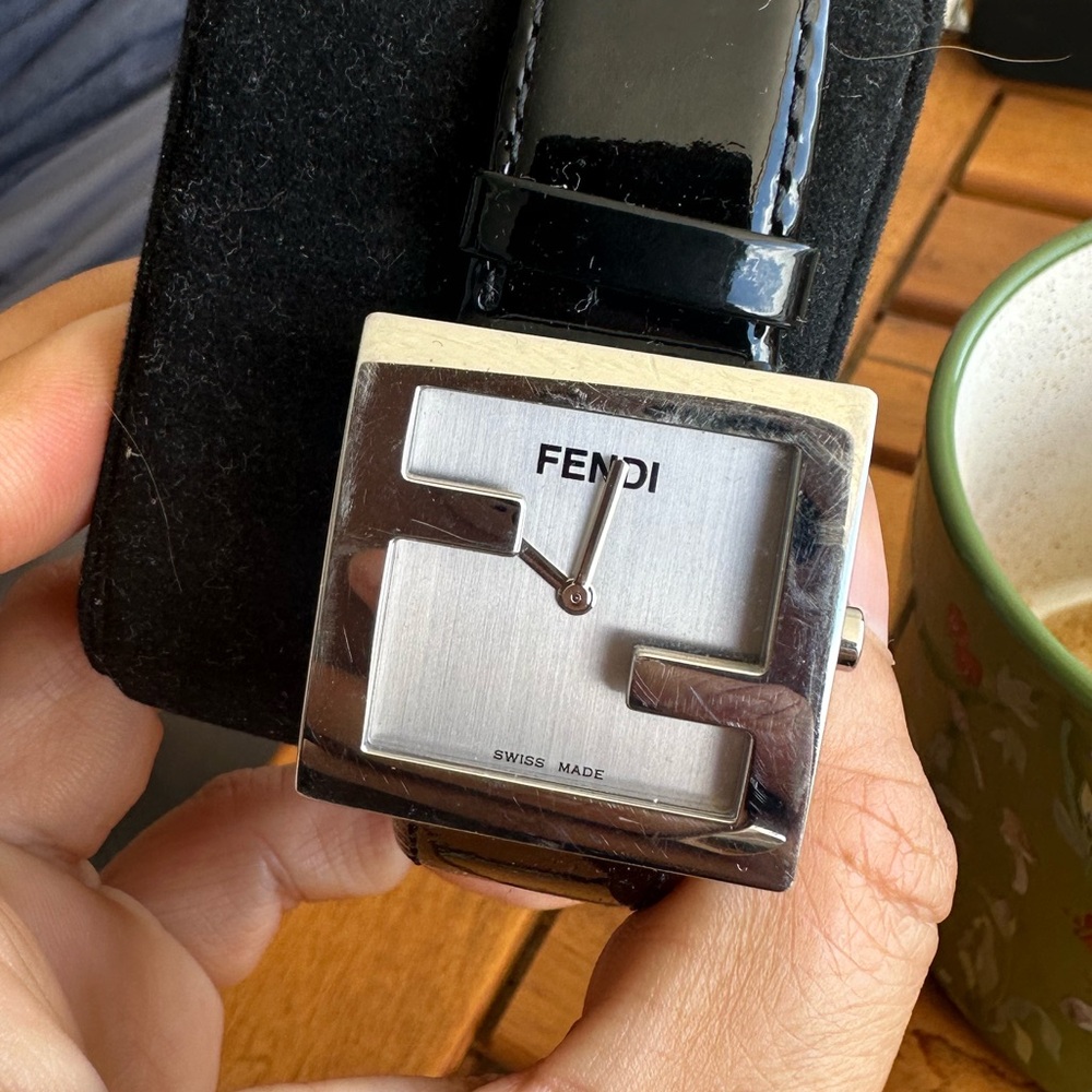 Fendi Black and Silver Square Face Watch